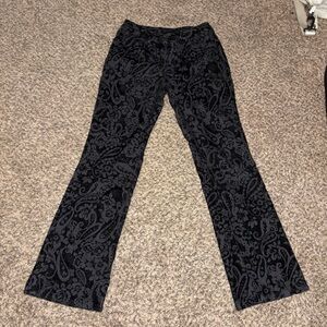 Black Velvet Flare Pants with Floral Flocked Design